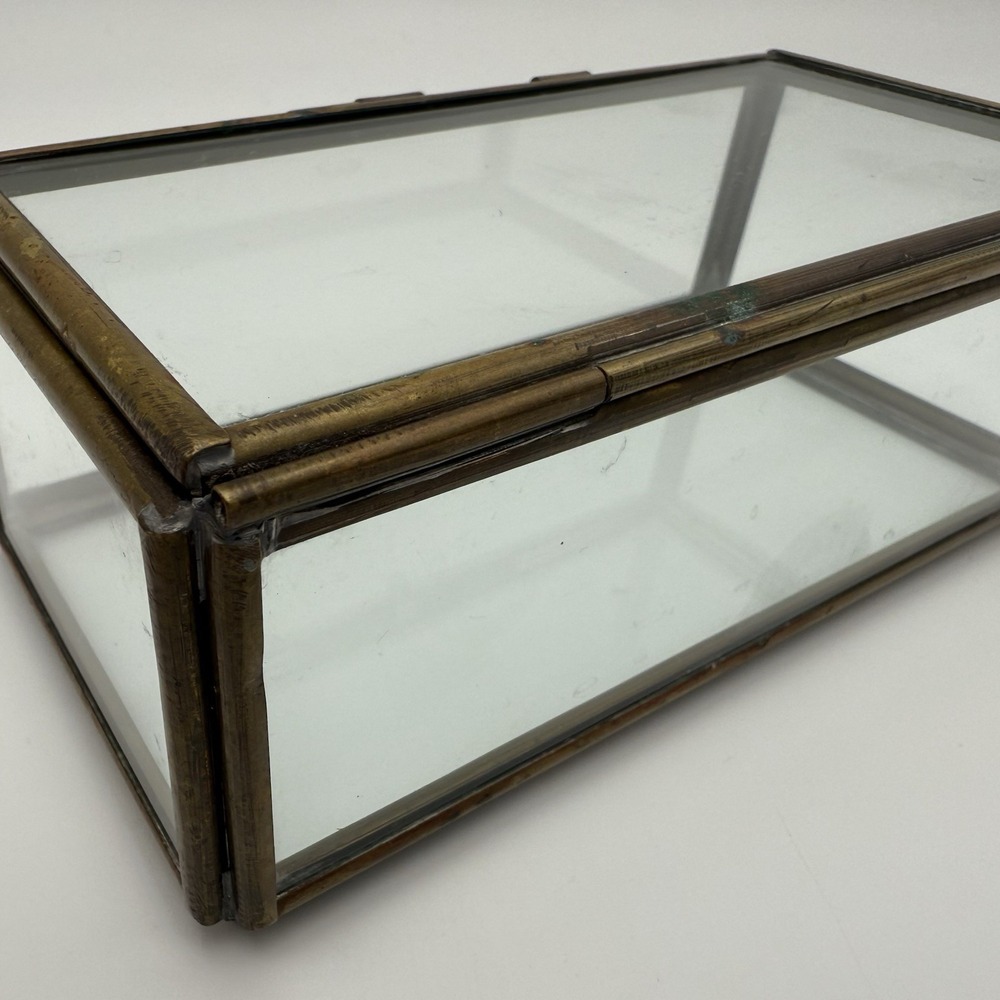 Rectangular Clear Glass Box Aged Brass Display Trinkets Jewellery Storage Box - Picture 6 of 15